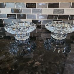 Clear Glass Candle Holder marked KIG Malaysia Candle Holders Set of 2