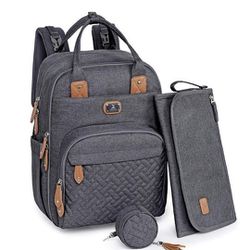 [Brand New ] Diaper Bag Backpack with Portable Changing Pad, 19 Pockets, Pacifier Case and Stroller Straps, Large Unisex Baby Bags Girls Boys - Gray