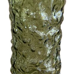 Mid Century Olive Green Glass Art Deco Vase 