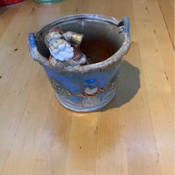 Christmas 3D Santa and Snowman Ceramic Pot 