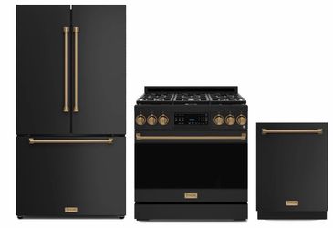 Golden Ramsay 3-piece Appliance Package in black and Bronze Trim