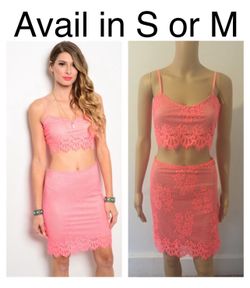 Brand New Women’s Neon Coral Lace Skirt Set
