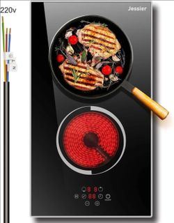 2 Burner Electric Cooktop - 12 Inch 3000W Built-in Ceramic Cooktop, Two Burner Electric Stove Top with Metal Frame Protection, 9 Heating Level, 220-24