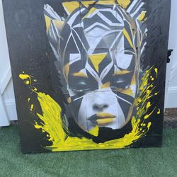 Vibrant Yellow & Black Abstract Art - Geometric Woman Portrait Canvas