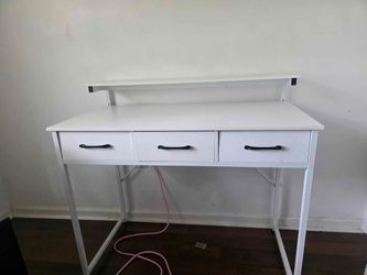 40 inch White Desk with 3 Drawers and Monitor Shelf