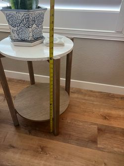 Round Two-Tier Side Table with Marble Top