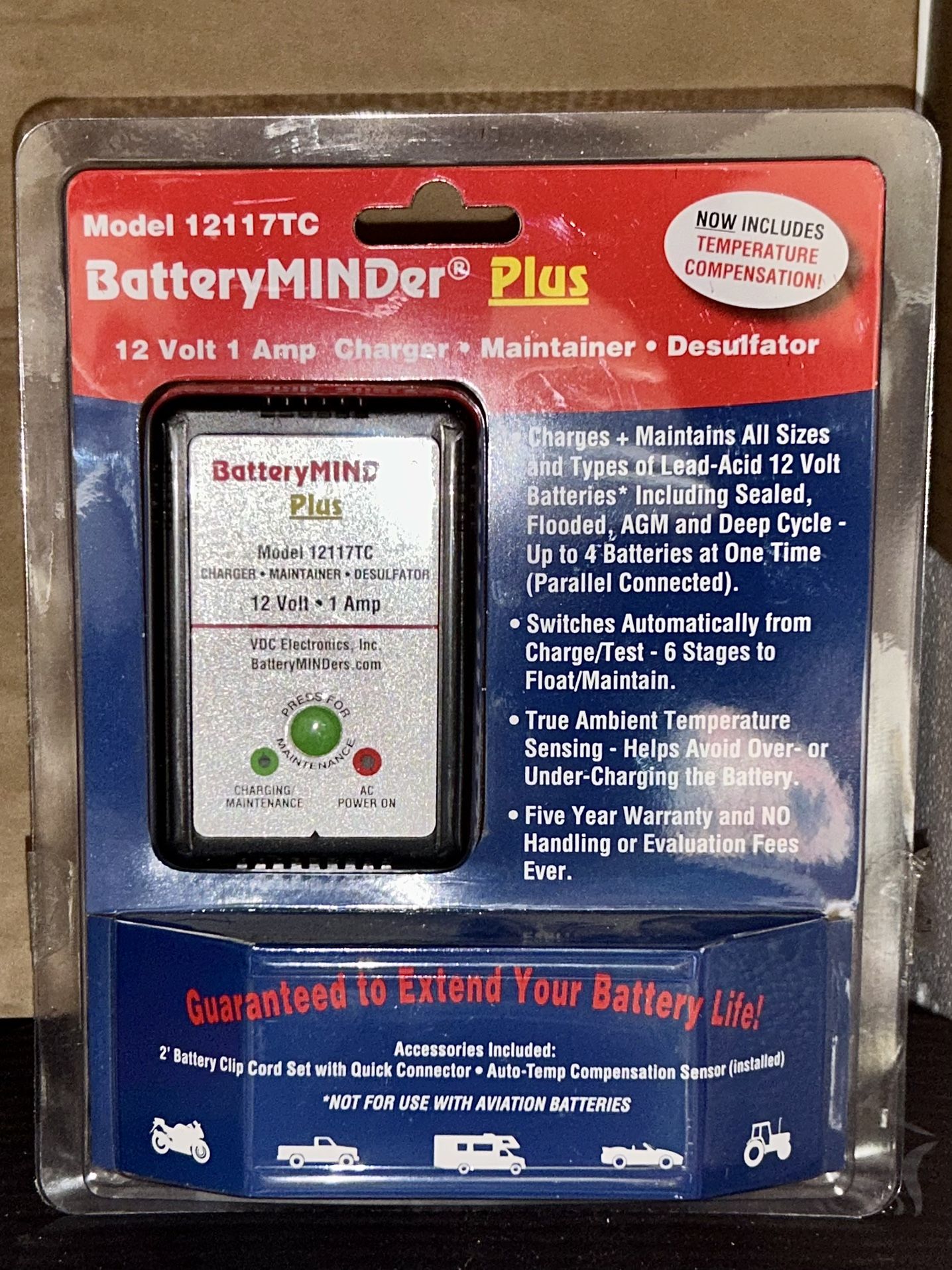 BatteryMINDer Plus 12 Volt 1 Amp Battery Charger Maintainer Desulfator 12117TC