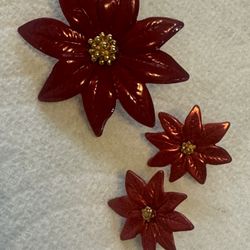 New Set Of Earrings And Pin  Poinsettias