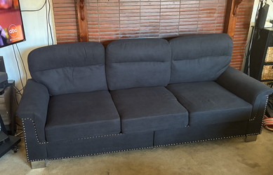 82" Black 3-Seater Modern Sofa Couch - Nailhead Trim, Like New