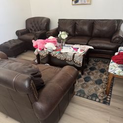 Sofa Set 4 Piece Lather Brown 