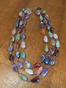 Vintage Wire Wrapped Polished Stone Necklace