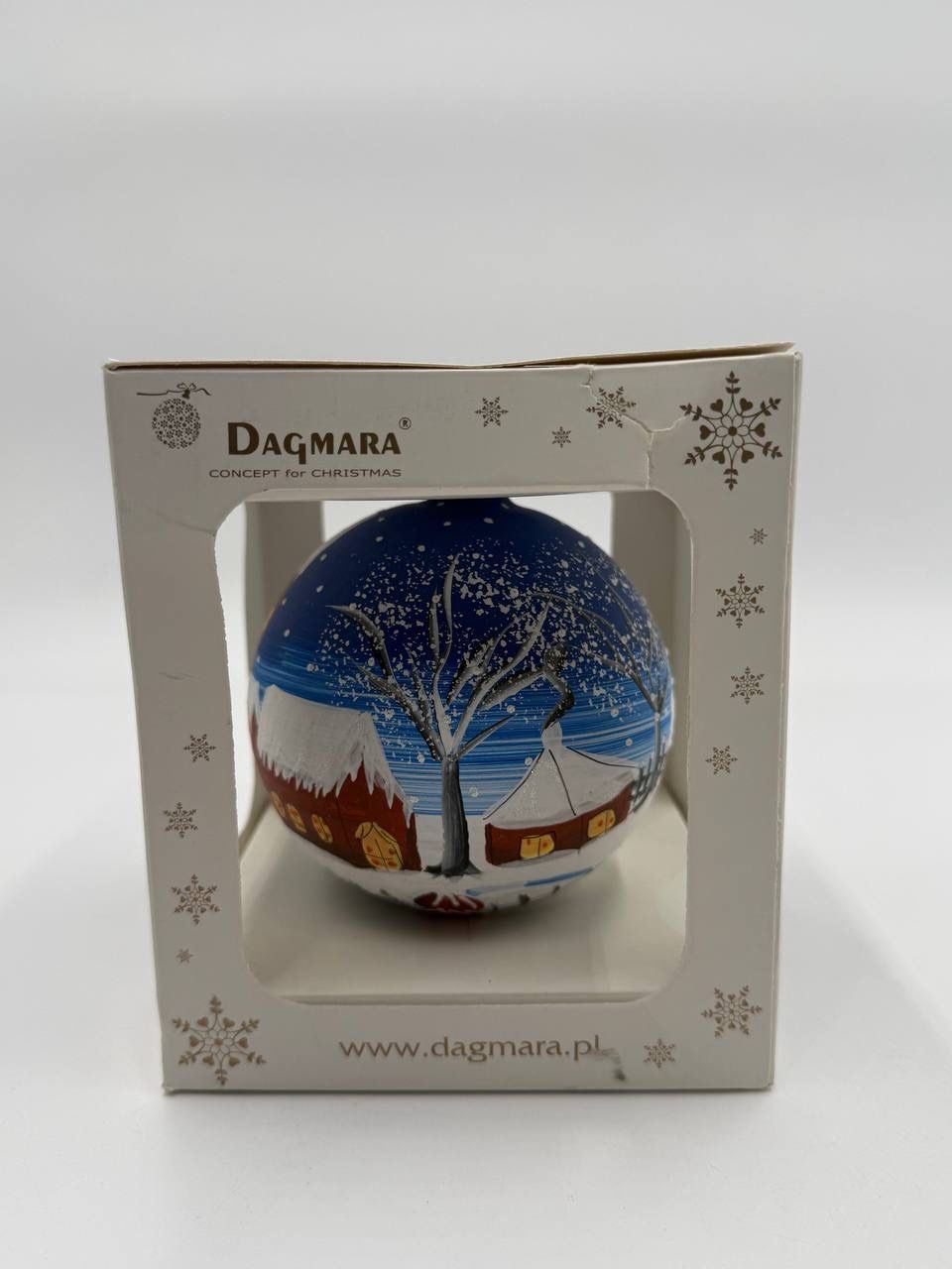 Dagmara Handcrafted Glass Christmas Ornament W/ Hand Painted Snowy Night Scene