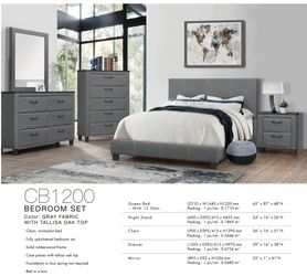 Bedroom Set 4pcs Queen Size Color Grey