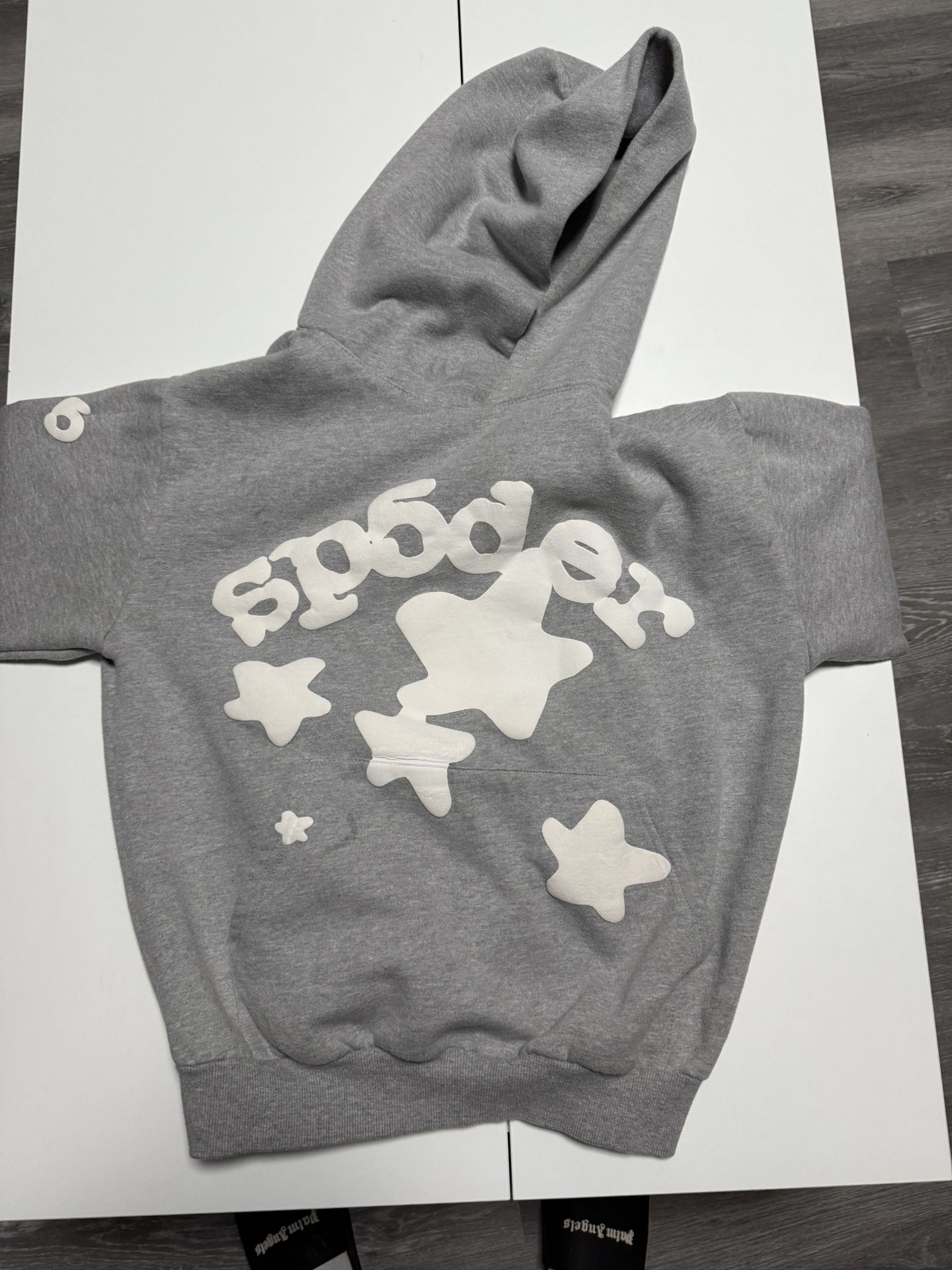 Sp5der Puffprint Hoodie Grey Size Medium