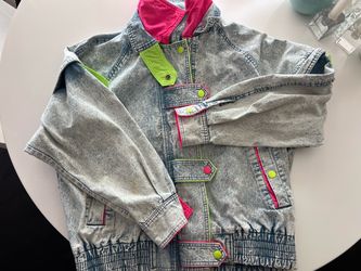 Vintage 90s stone wash denim women’s jacket with neon accents size large / XL