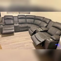 Charcol color leather power recliner sectional sofa