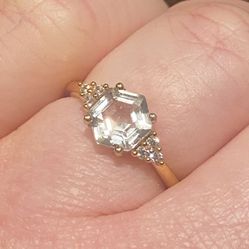  Prasiolite Gold Ring S925 Sz 7 Or 8