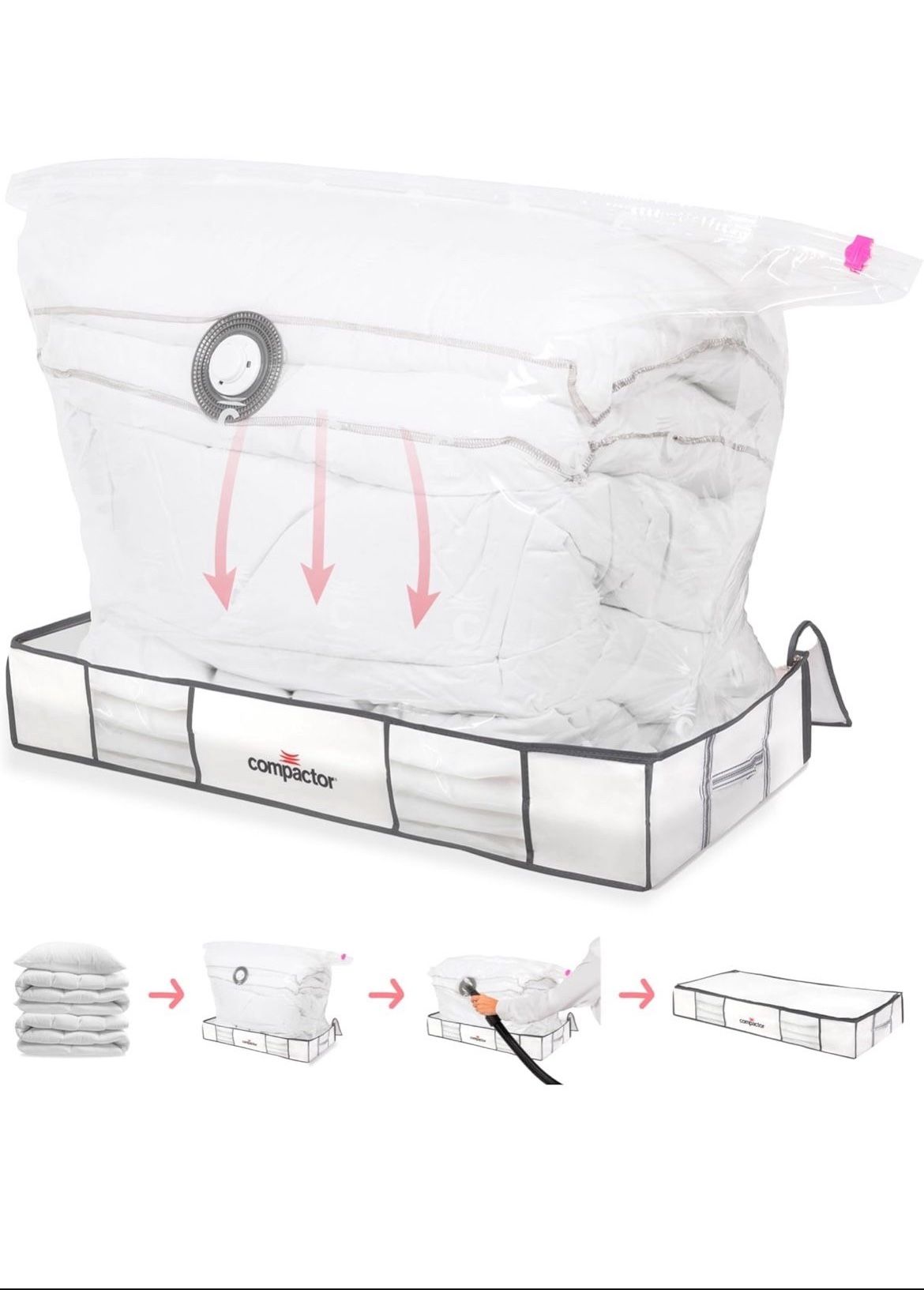 Compactor Vacuum Storage Bag XL | Space Saver Vacuum Storage Bags for Clothes, Comforters & Blankets | Ultimate Storage Solution for Wardrobe | White