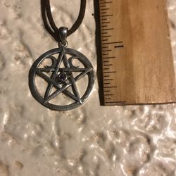 Silver Waxing Waning Moon with Garnet Pentacle