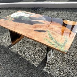 Hawaiian coffee table … opiuma wood epoxy peony flower