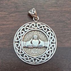 Sterling Silver Claddagh Pendant 925 Celtic Knot Necklace Charm