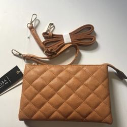 ISABELLE Tan Vegan Clutch Crossbody Wristlet 