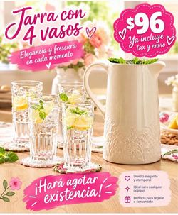Set jarra y vasos en $90