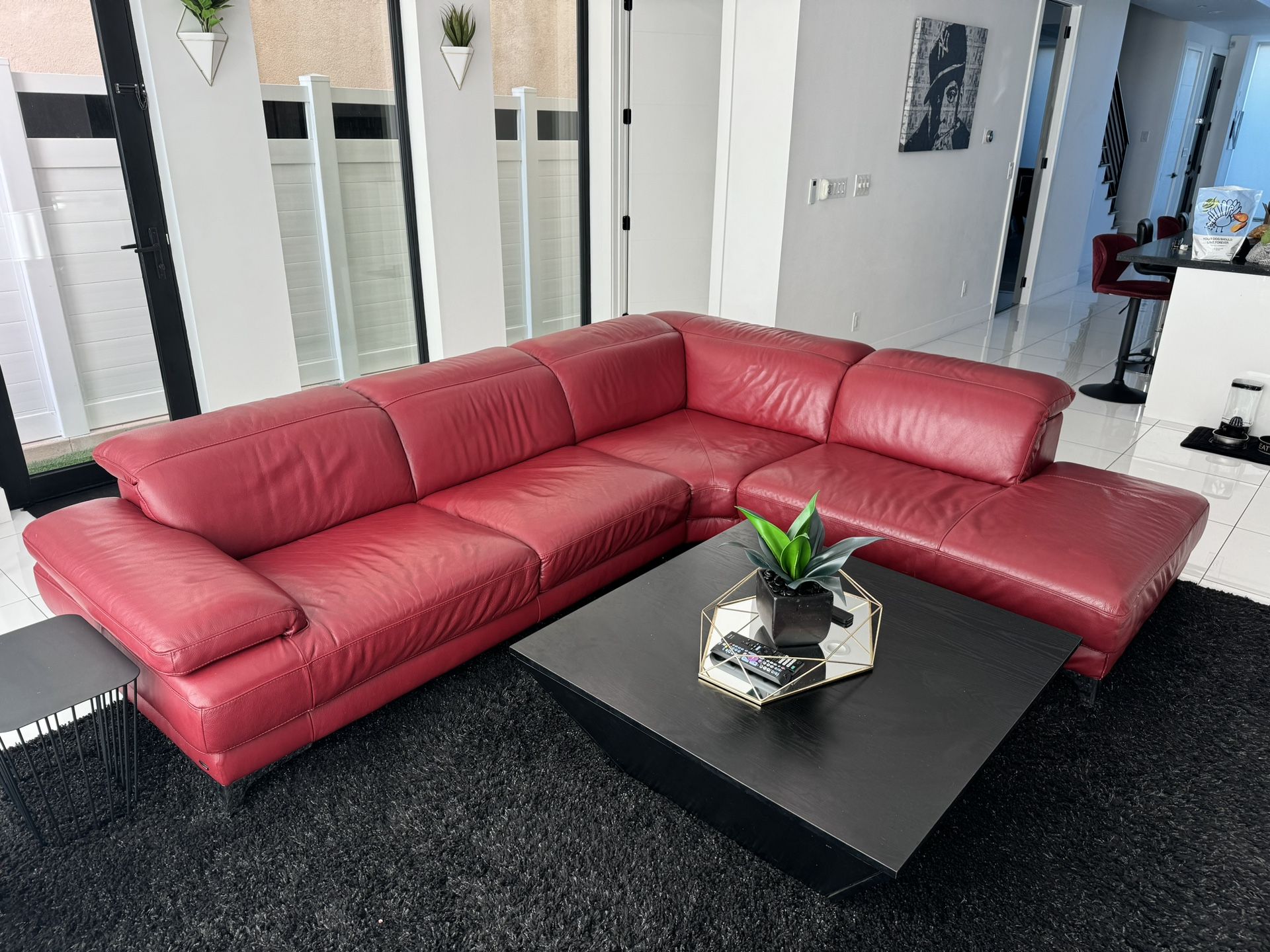 Modern Burgundy Leather Couch