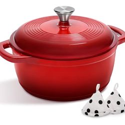 Enameled Cast Iron Dutch Oven Pot With Lid- Red