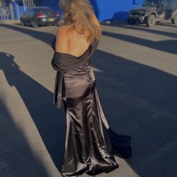 Satin Halter Top Floor Length Prom Dress