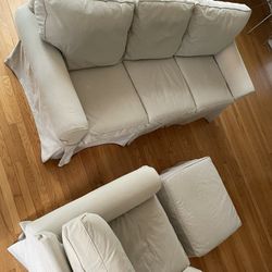 Pottery Barn 3 Seater Couch And Chair With Ottoman Slipcovered - Minimally Used