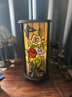 Vintage Stained Glass Pillar Lamp