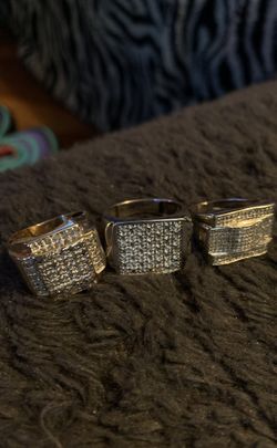 3 gold and diamond rings 2white gold one yellow gold