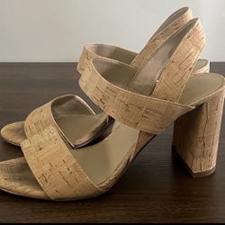 Ann Taylor Cork Women's Heels Slip On Sandals Sz 6.5 Beige Straps