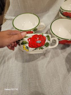 6 Hand Painted Mugs and Saucer 