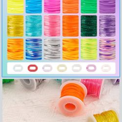 Lanyard String, 18Rolls Gimp Strings, Plastic Lacing Cord, Boondoggle String Kit with 50 Acrylic Linking Rings for Kids DIY Weaving Bracelets, Anklets