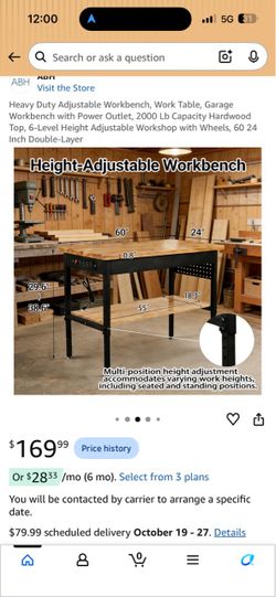 Heavy Duty Height-Adjustable Workbench with Power Outlet