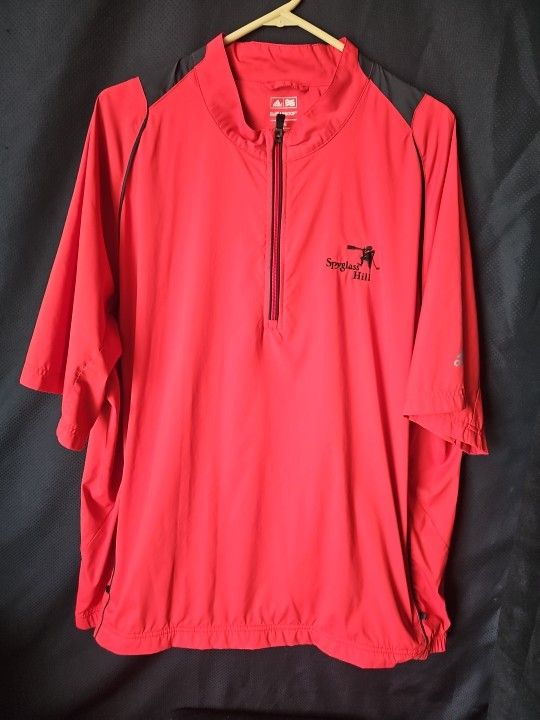 Adidas Climaproof Men's Short Sleeve Golf Wind Jacket Red 1/4 Zip Pullover 2XL