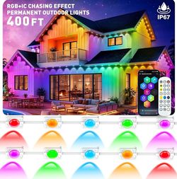 400FT Smart Permanent Outdoor Lights, RGB+IC Eave Outdoor Lights, IP67 Waterproof, with App/Remote Control Eaves Light, DIY Scene Modes for Outdoor De