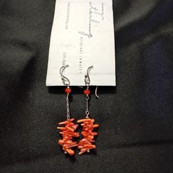 925 Dainty Sea Coral Branch Dangle Earrings 