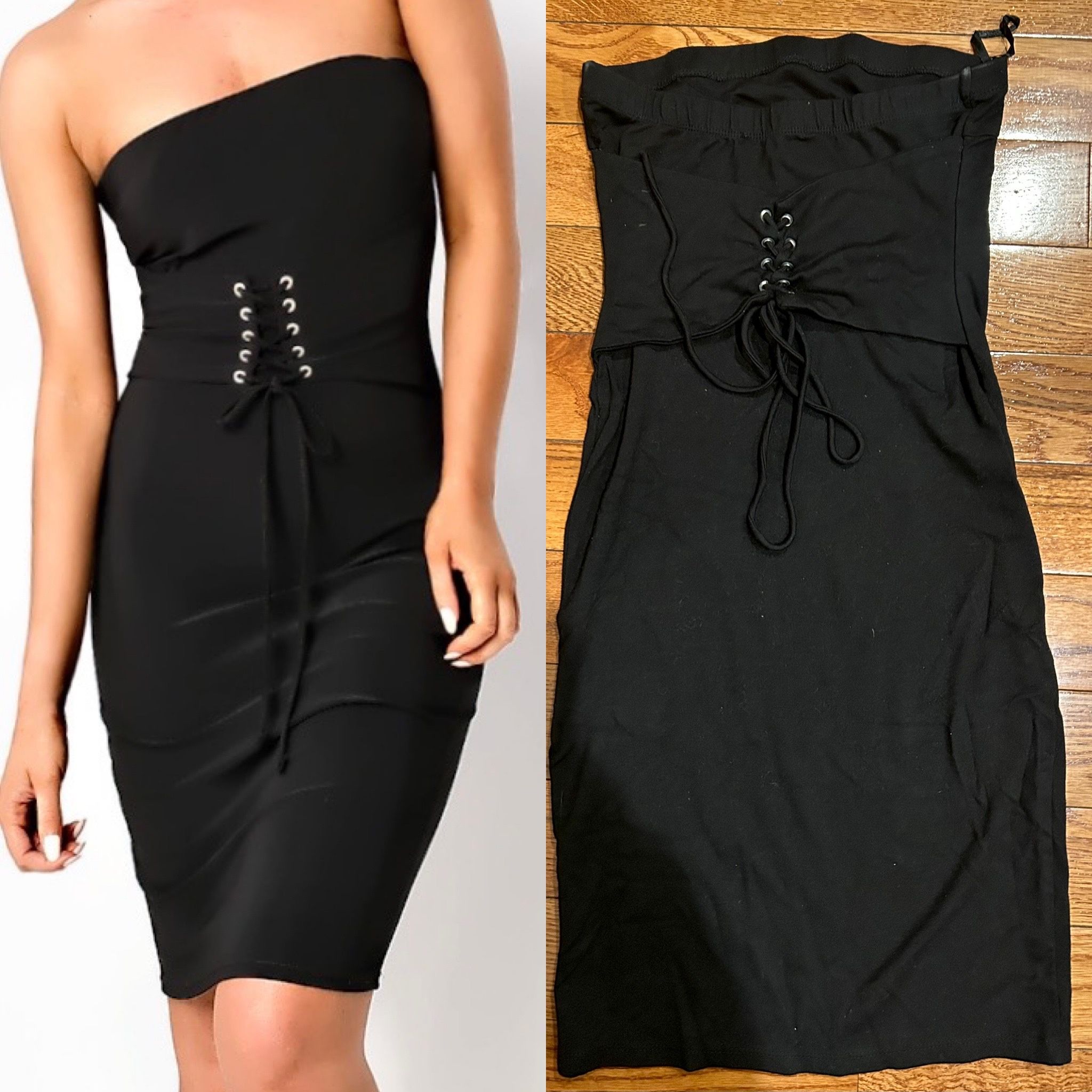 Y2K Strapless Tube Mini Bodycon Black Corset tube mini bodycon Dress S