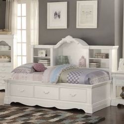 Brand New White Daybed with Bookcase Storage