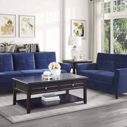 Dunleith Blue Velvet Living Room Set,  ASK  Dining Room Set, Sectional, Sofa, Loveseat 