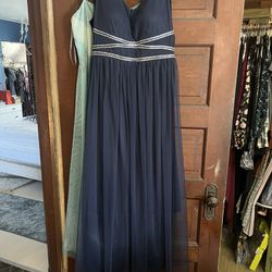 Navy Blue Tulle Evening Dress Formal Wear Long Floor Length L Large 