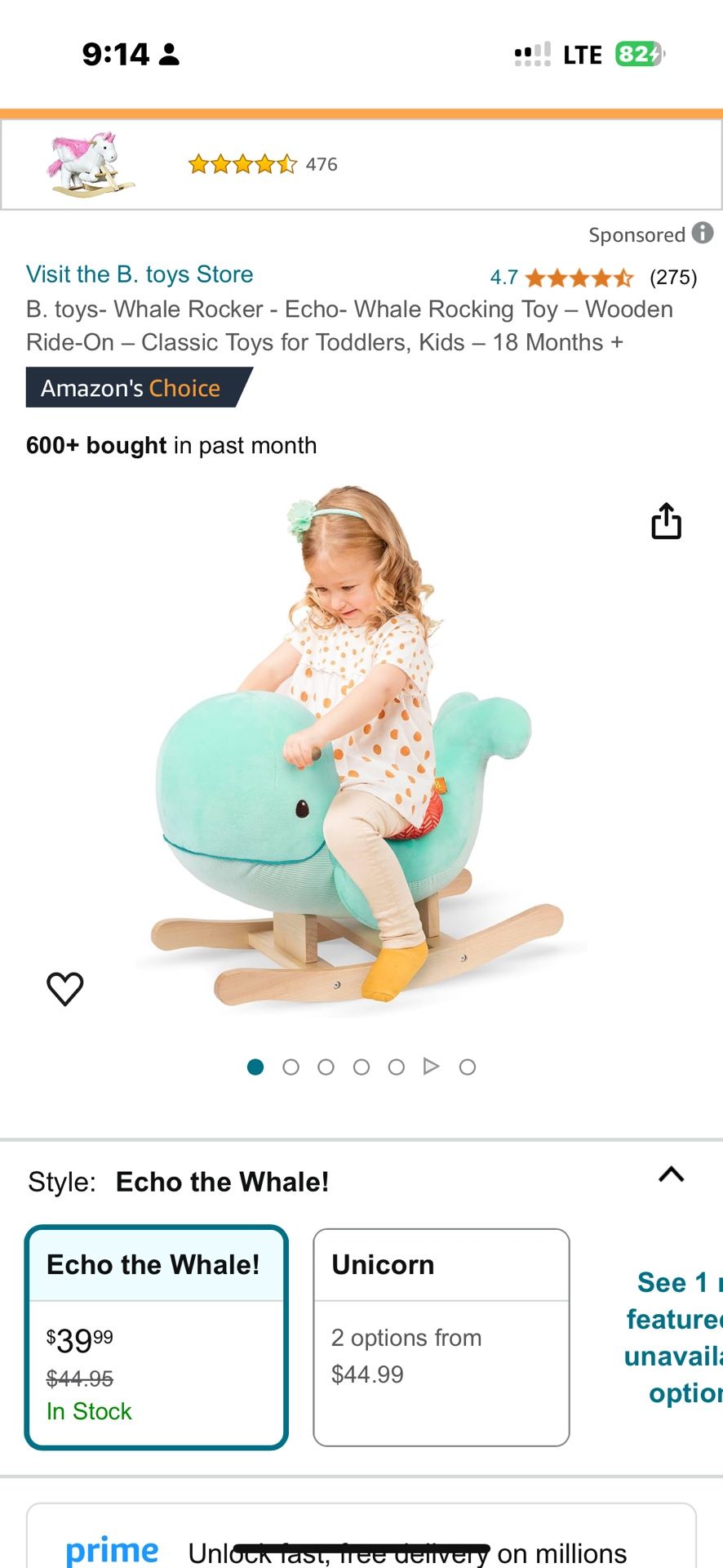 Toys Whale Rocker Echo Whale Rocking Toy – Wooden Ride-On – Classic Toys for Toddlers