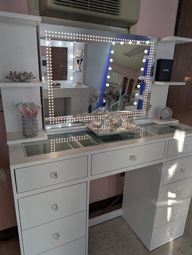 Vanity with Bluetooth and Shelves