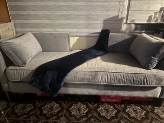 Gray Fabric Sofa with Throw Pillows