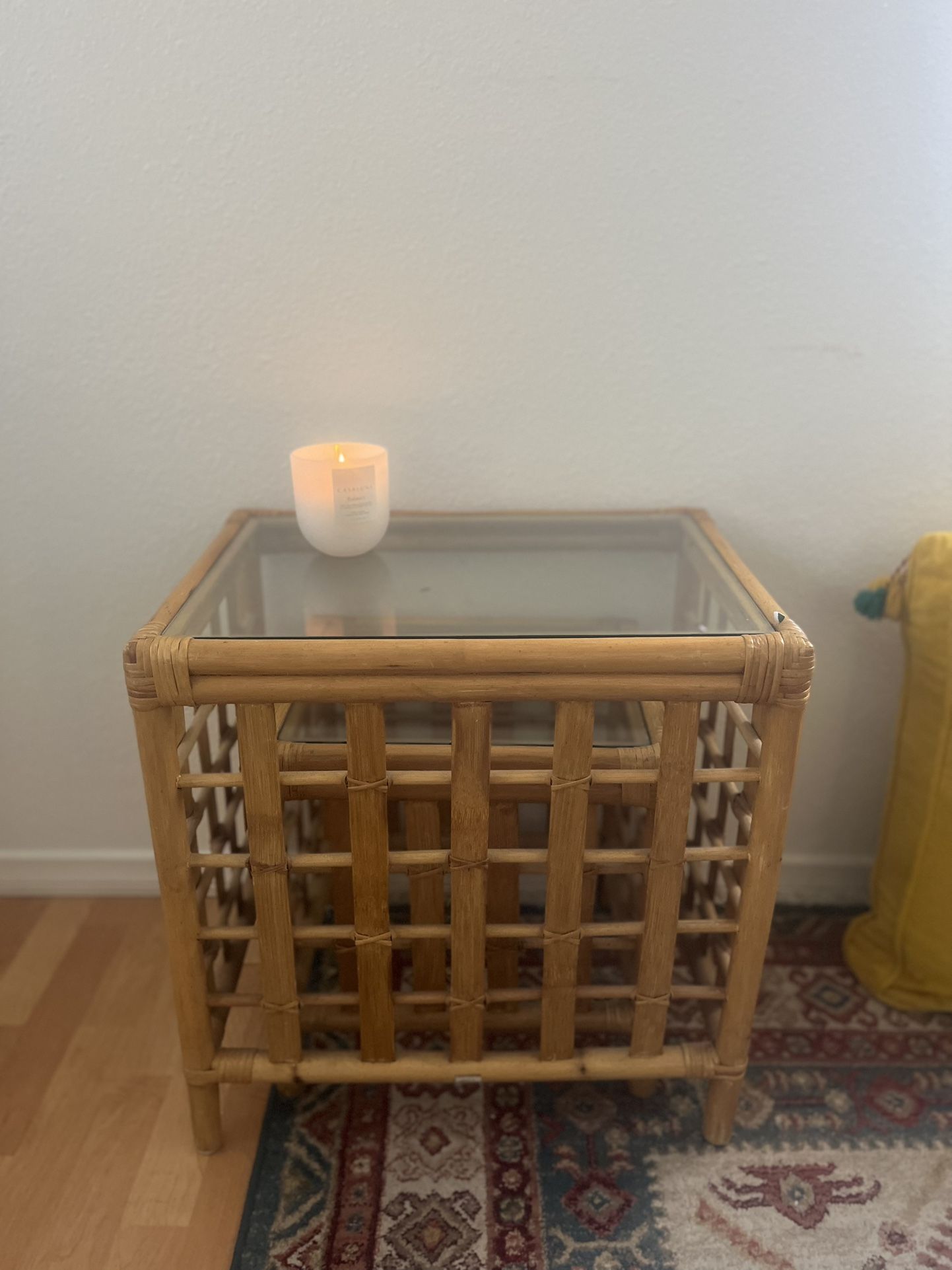 Antique Stackable Glass Rattan Side Tables