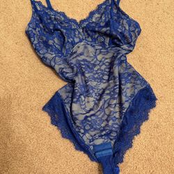 New xxl blue lace stretchy bodysuit Lingere one piece top. Panty outfit