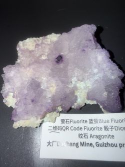 UV Reactive QR Code Fluorite with Aragonite Crystal Specimen